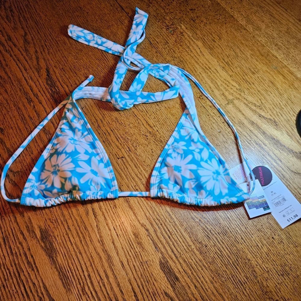 NOBO Blue Daisy Triangle Bikini Top, Women’s Medium – Floral‎ Swimwear NEW